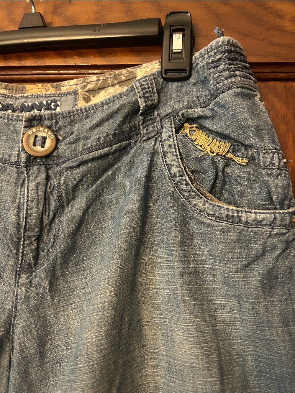 Y2K Da-Hang Chambray Denim Shorts Embroidered Laced Blue Large - Picture 4 of 10